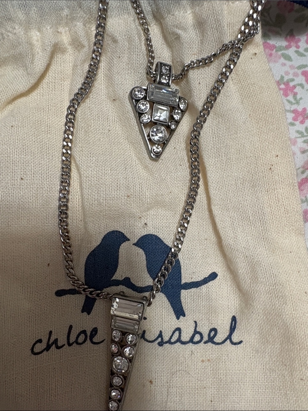 Chloe + Isabel Silver Crystal Triangle Pendant Necklace Set